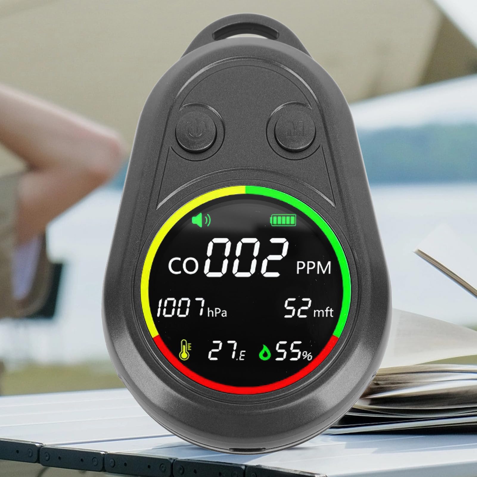 Portable Air Quality Detector 5 in 1 CO Altitude Atmospheric Pressure Temperature Humidity Tester with Altimeter Barometer Thermometer for Outdoor Activities