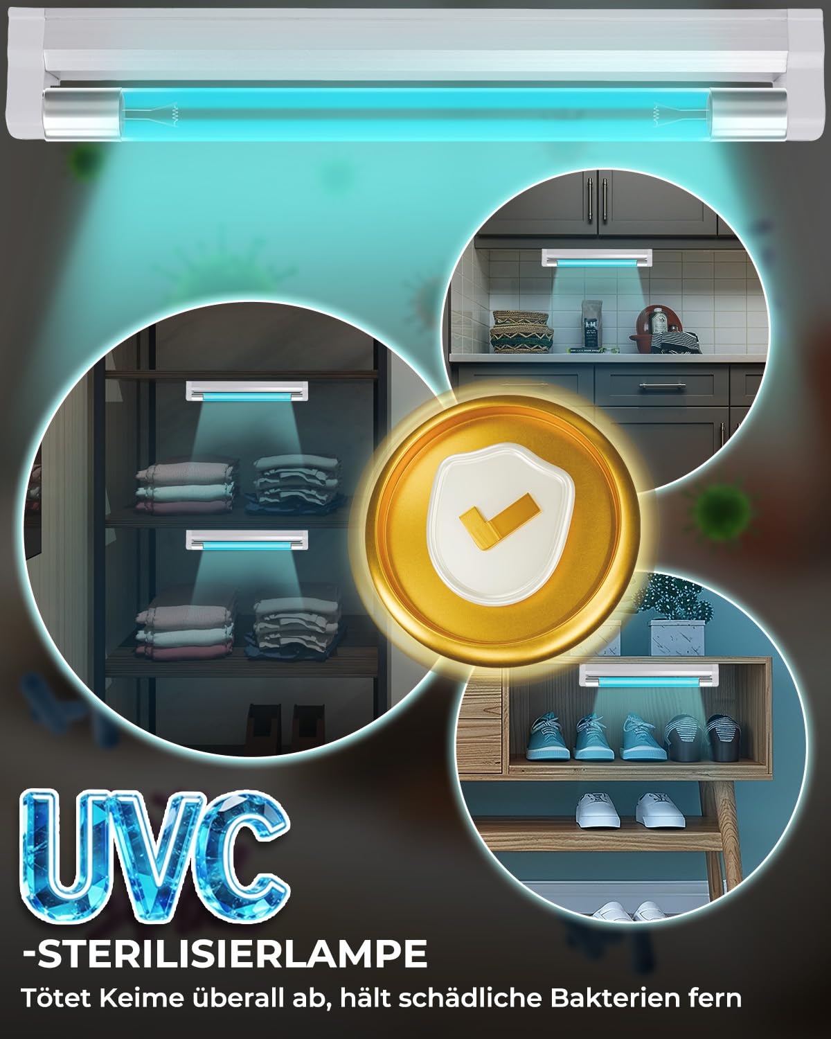 6W UV Lampe UVC Desinfektionslampe Ozon Licht mit Kabel und Stecker UV 253.7nm AC220-240V Perfekt für Schuhe, Kleiderschrank, Schrank, Badezimmer, Frische Luft
