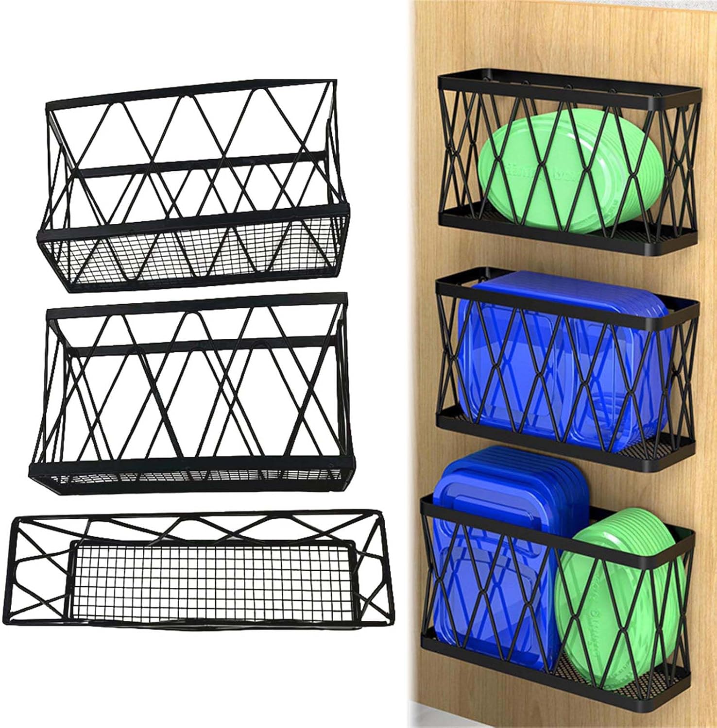 Pack Of 3 Adhesive Wall Mounted Storage Boxes Space Saving Cabinet Door Organizers Adhesive Storage Baskets Small Item O