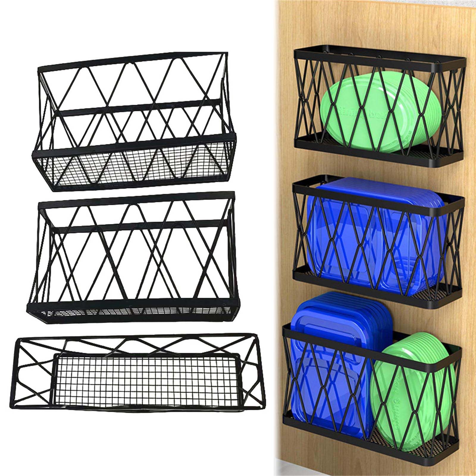 Organizer multiuso per ante dell'armadio, organizzazione portatile per la casa, scatole da parete, cestino in filo di ferro autoadesivo, organizer per porta dell'armadio della cucina