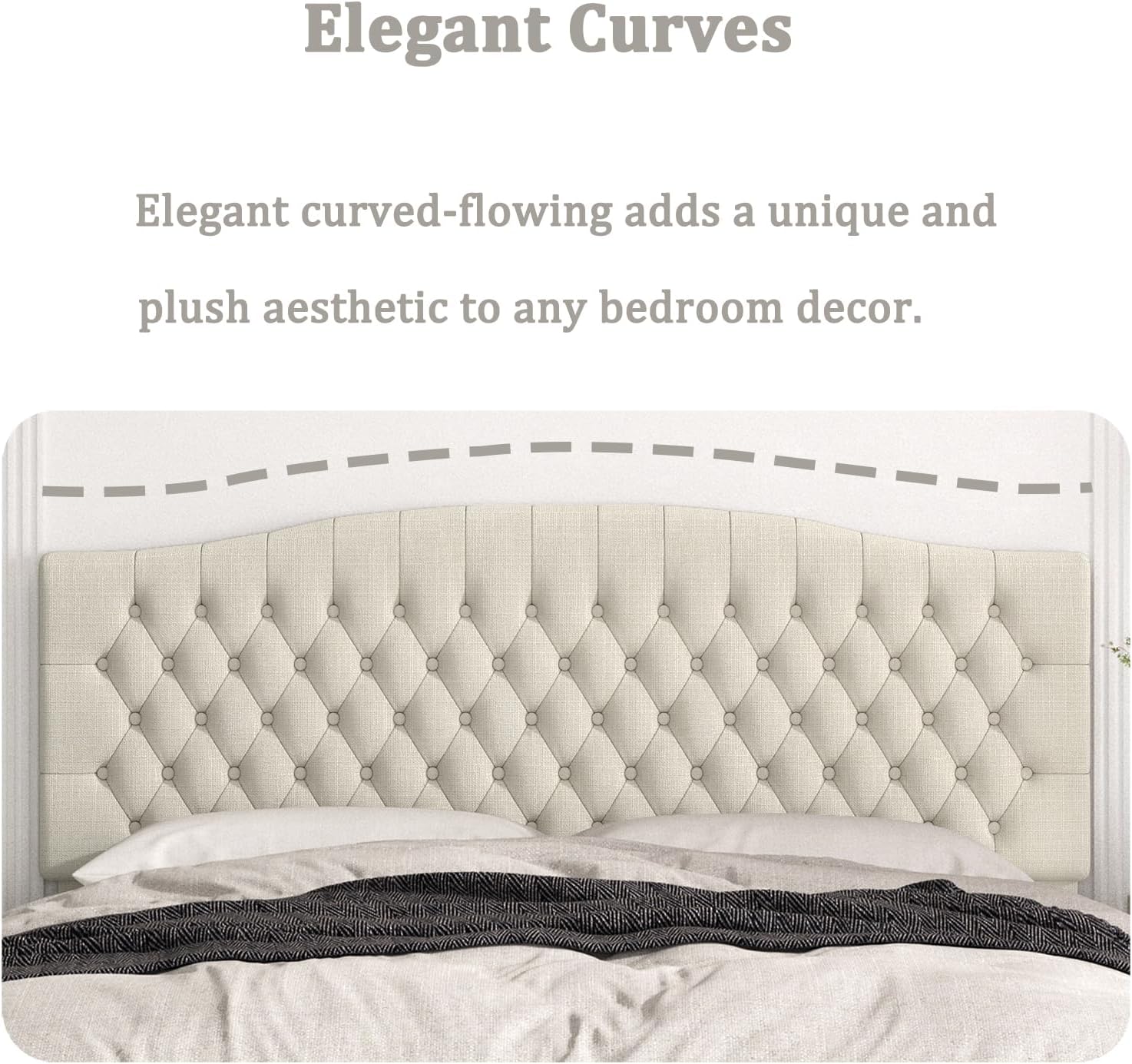 King Headboard Only, Upholstered Headboard King Size for Adjustable Bed Linen Tufted Wall Mounted Head Board with Solid Wood Legs, Ivory