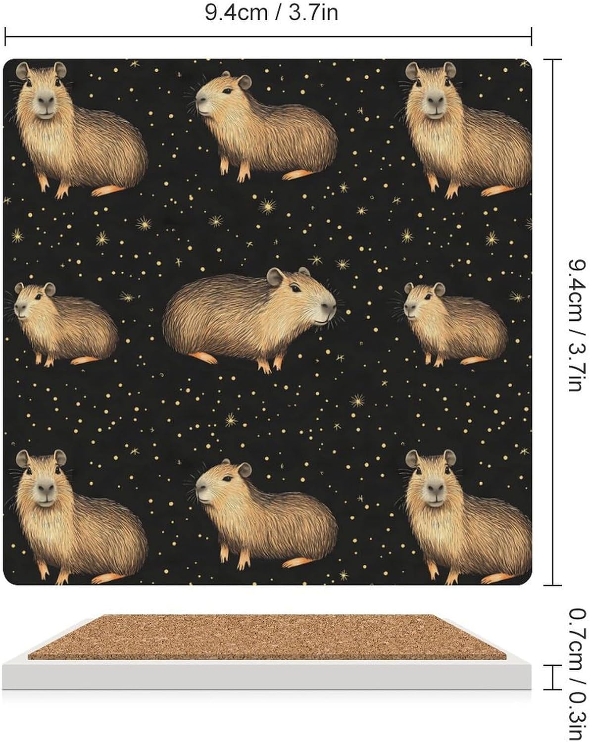 Capybara Coasters for Drinks Square Table Coasters Set Cup Mats with Cork Base