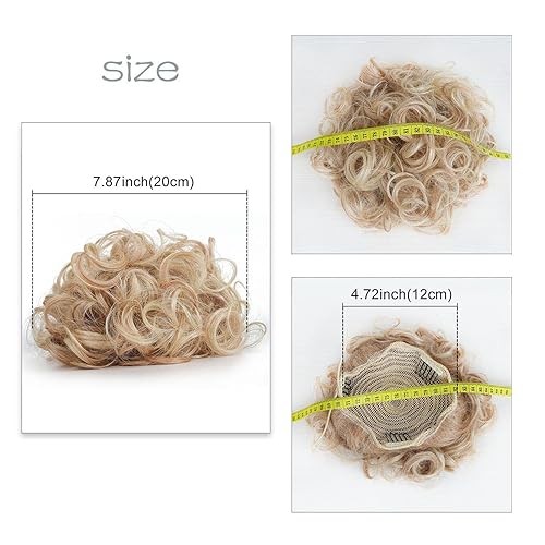 Miniatura 4 de Moño de pelo rizado sintético resistente al calor, moño de pelo desordenado con cordón (marrón claro)