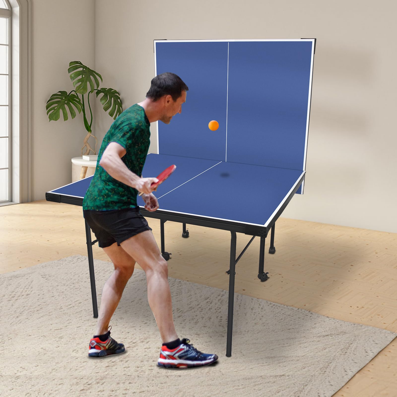 HLC 7FT - Mesa de ping pong de MDF, plegable, patas de acero, con red y kit de raquetas y pelotas de tenis, color azul