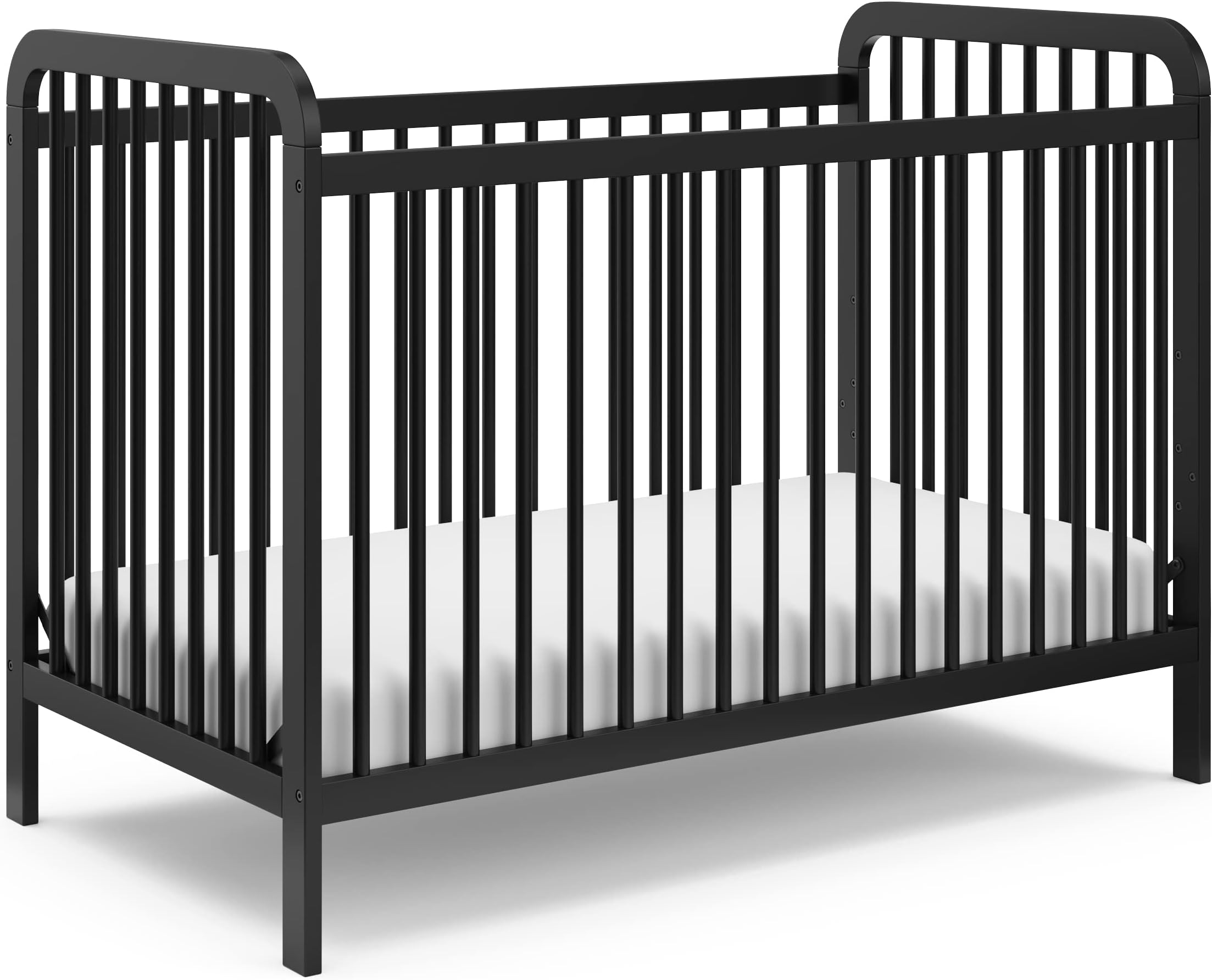 Storkcraft Pasadena 3-in-1 Convertible Crib – GREENGUARD Gold Certified, 100% Solid Wood, Fits Standard Crib Mattress, Converts to Toddler Bed and Daybed, 4 Mattress Heights (Black)