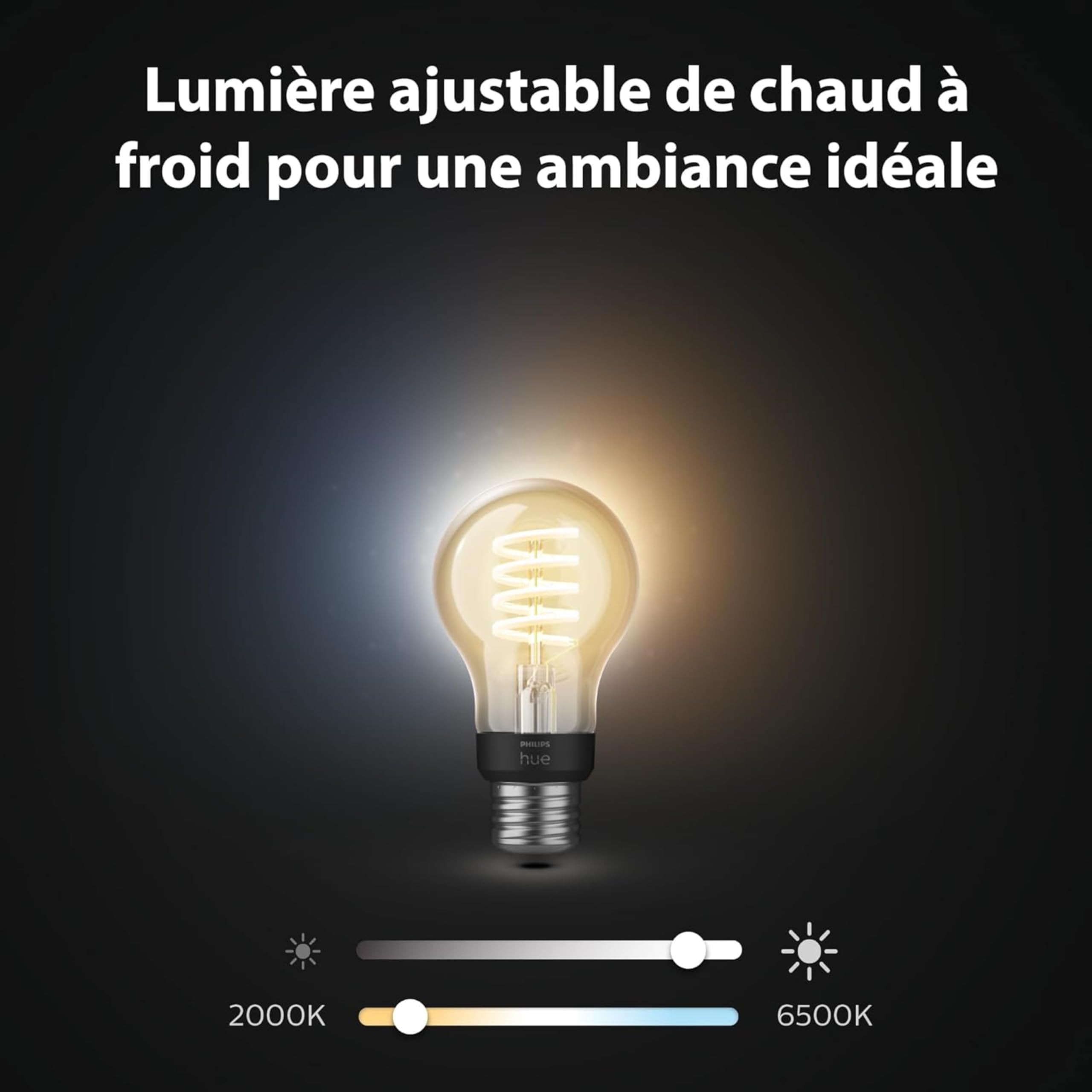 Philips Hue White Ambiance, ampoule LED connectée filament culot E27, compatible Bluetooth, pack de 3, fonctionne avec Alexa, Google et Apple Homekit