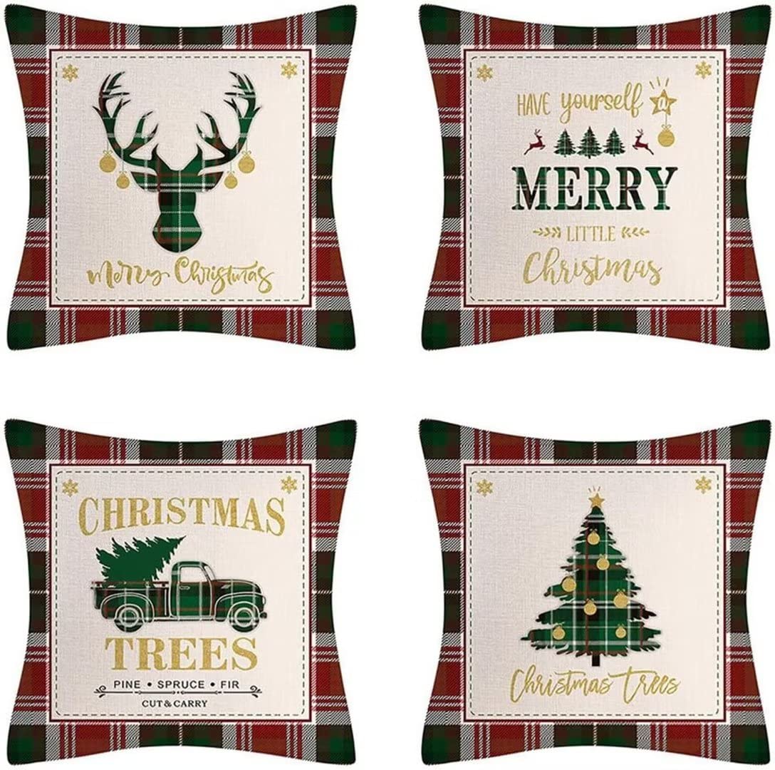 Housse de coussin Noël 40x40cm lot de 4 taie oreiller lin coussin décoratif CH-1452