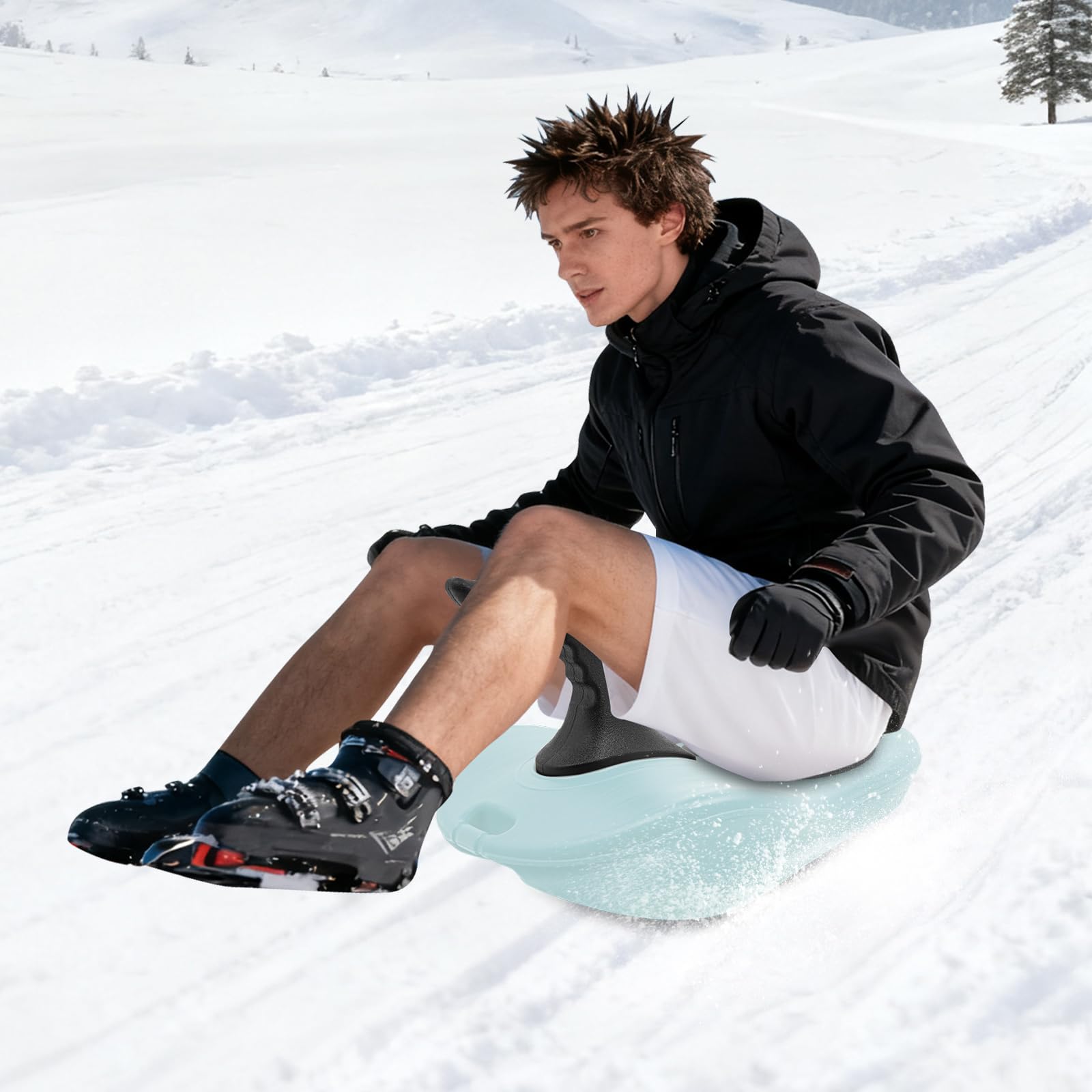 Snowboard Luge, Traineau Neige Pliable, Luge Transportable, Charge 100kg, Poignée Ergonomique, Station Ski, Jardin Neige, Ski Sable, Design Compact, 58x42x36cm