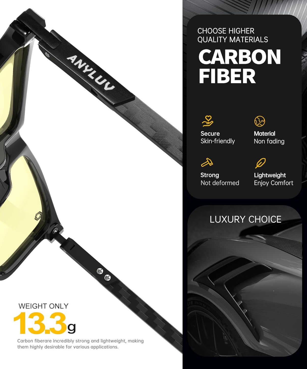 ANYLUV Blue Light Glasses for Men,Rectangle Business Style Glasses, Carbon Fiber Straight Legs Glasses for Eye Protection - Image 3