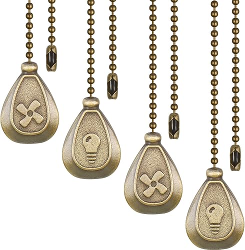 Miniatura 7 de Patelai Extensor de cadena de tracción para ventilador de techo, 4 piezas, cadena de tracción para ventilador de techo, colgante de bronce de 12