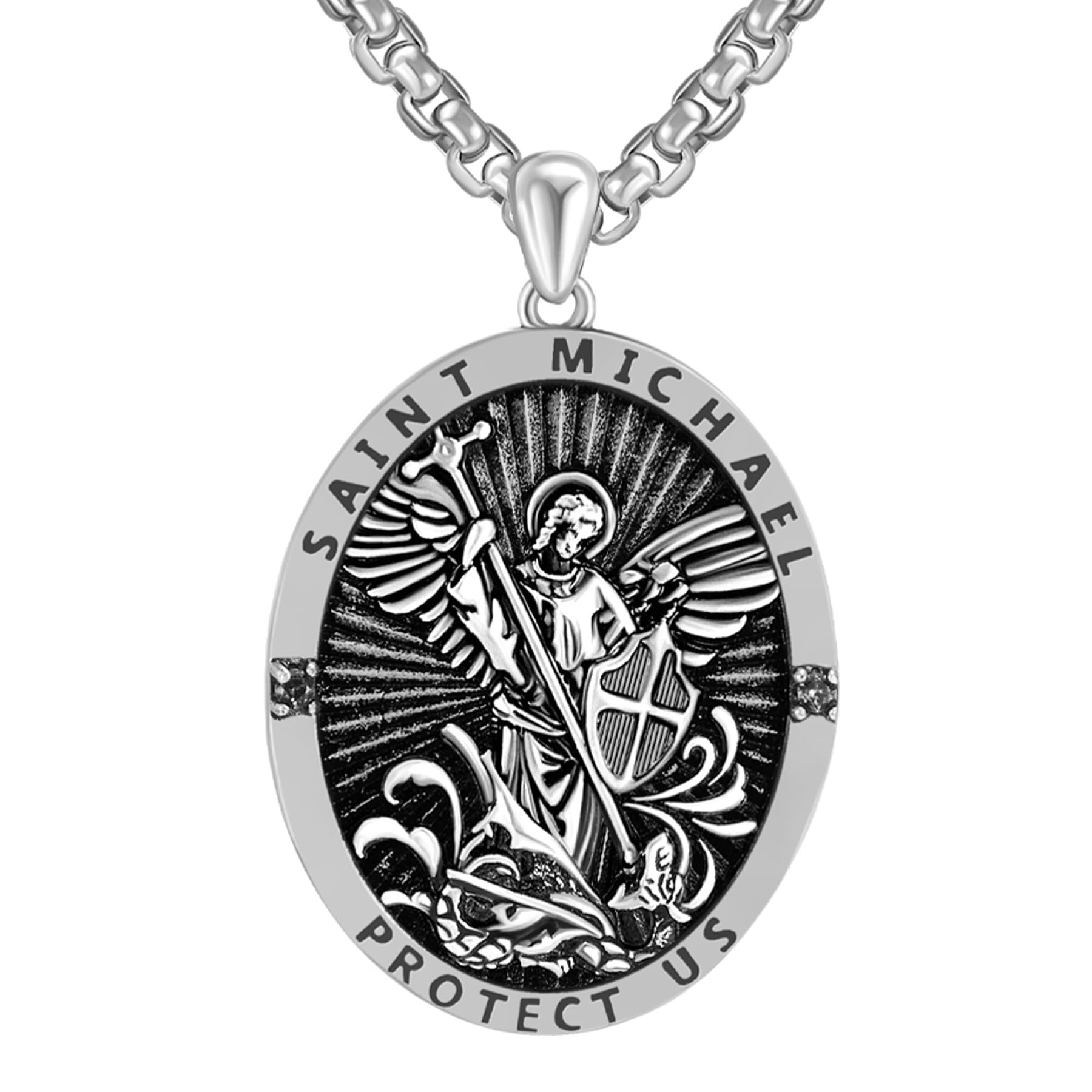 Saint Michael Necklace SWEETV Sterling Silver Saint Archangel Pendant ...