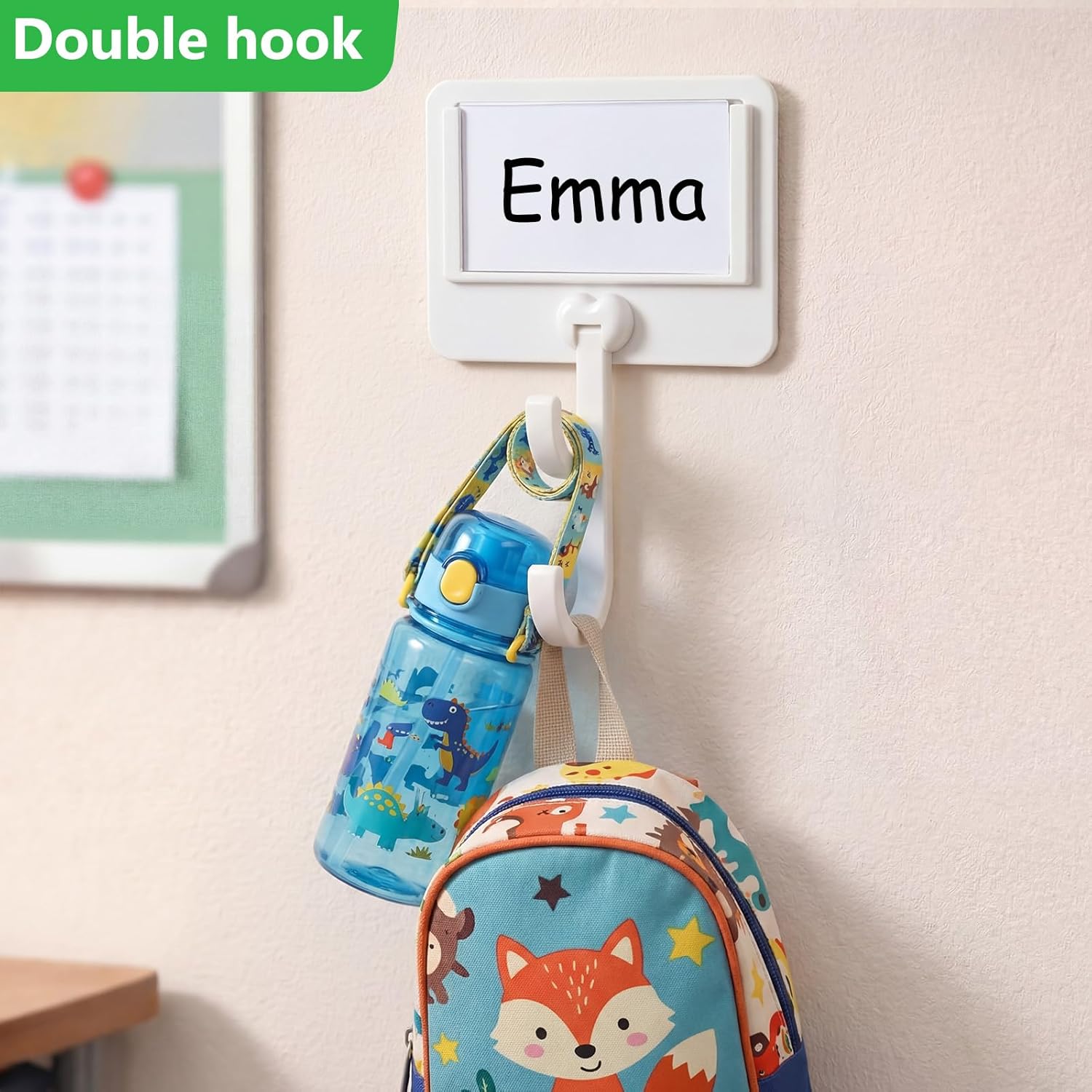Unittype 10 Pack School Bag Hooks for Wall Heavy Duty Backpack Hook Coat Hooks Wall Mounted with Name Label Whiteboard Marker Double Decorative Hanger for Bag Coat Scarf Hat Key Cup