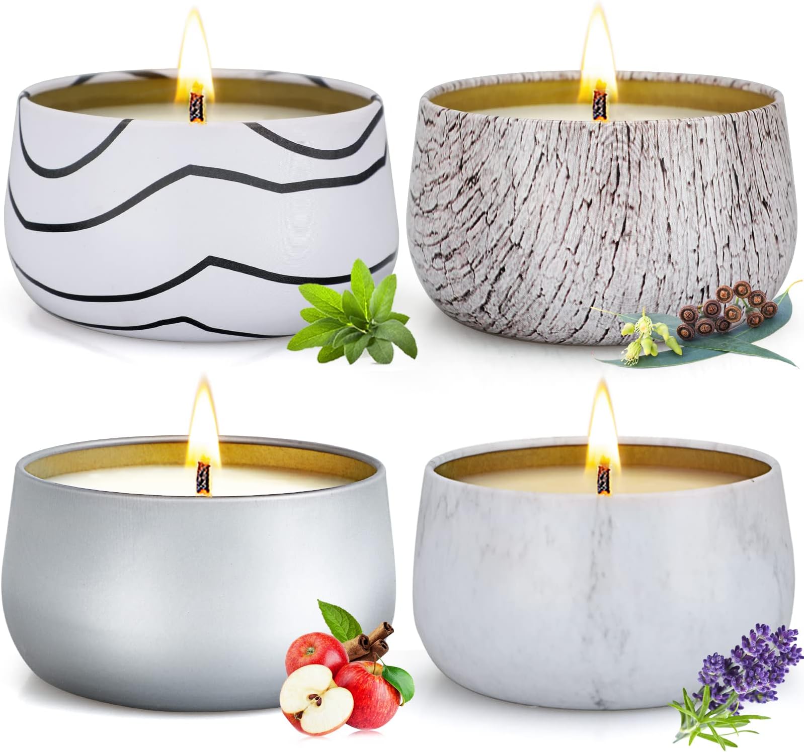 Candles, Large Candle Sets, 28Oz 4 Pack Sage/Eucalyptus Mint/Apple Cinnamon/Lavender Candles for Home Scented, Birthday Gifts for Women Best Friends, Friendship Gifts for Women, Her, BFF, Sister