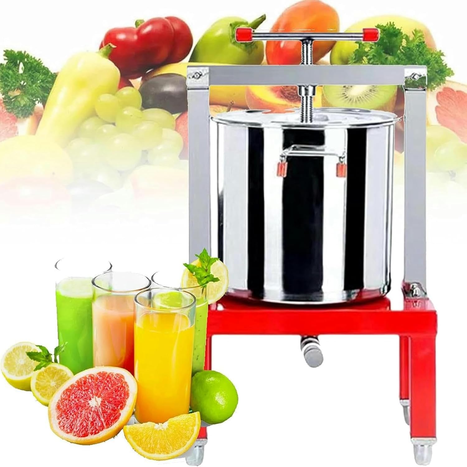 Fruit Wine Press, 10 -Liter Manual Press, Adjustable Height, Thick Base Table, Honey Extractor with Stainless Steel Cover for Fruits/Vegetables Prepare Wine/Juice ~/
