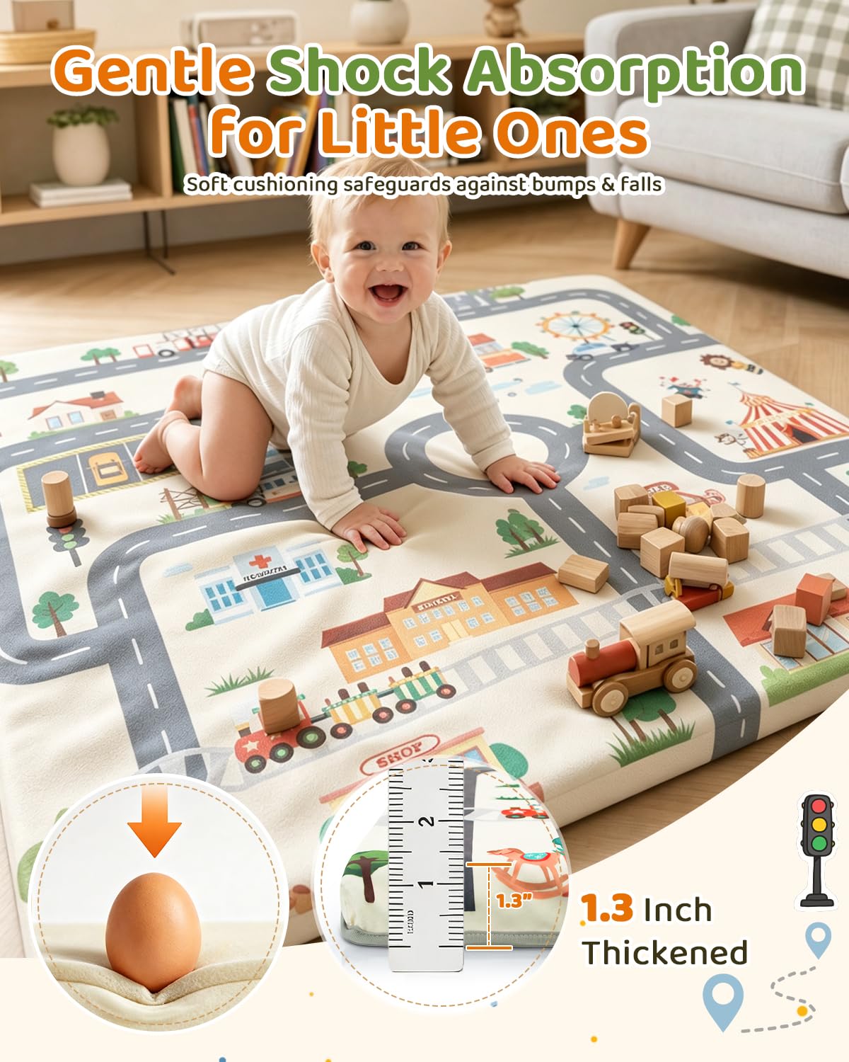 74x50 Baby Play Mat, 1.3" Thick Foam Mat Removable Washable Cover