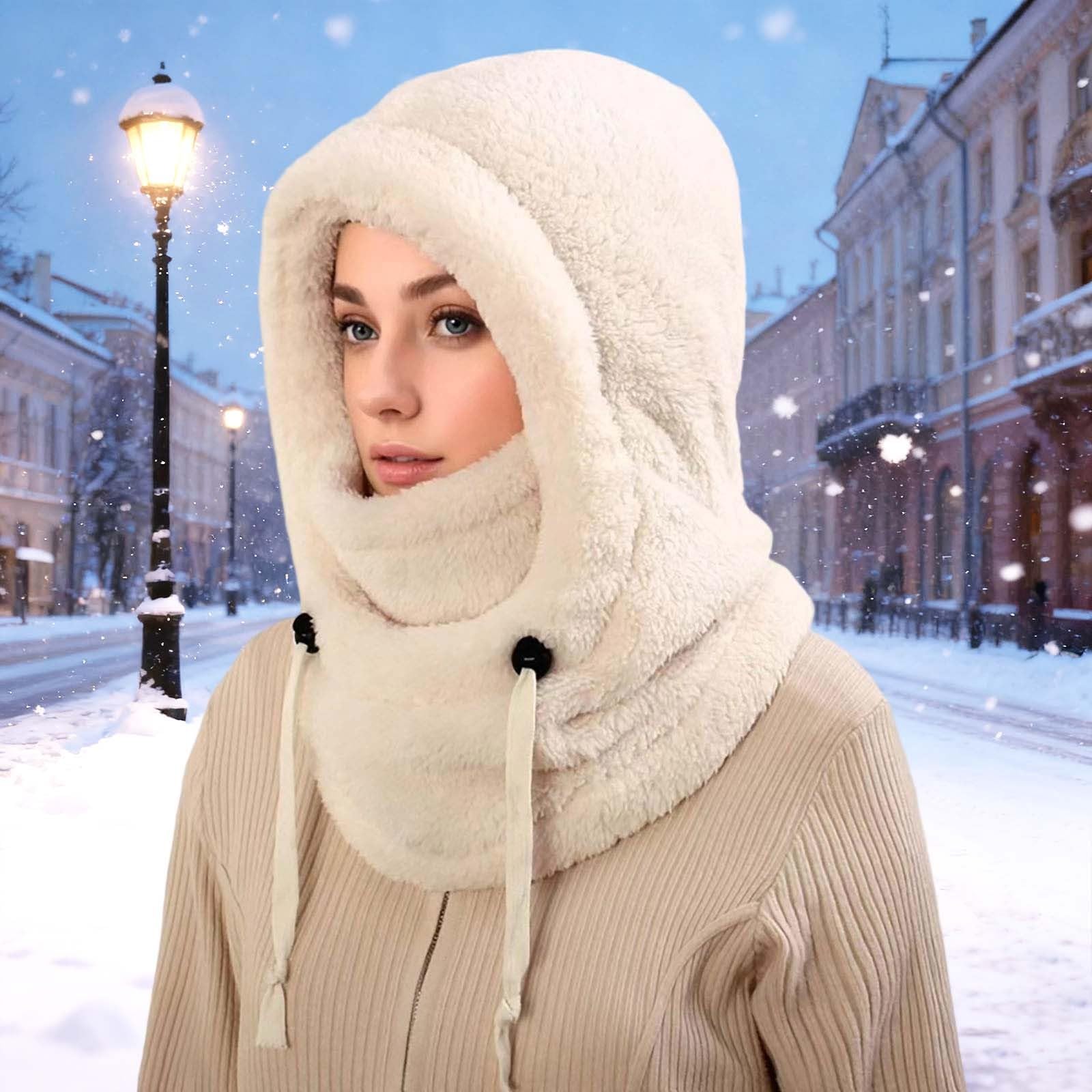 Cagoule Femme Homme Hiver Masque Ski Bonnet de tempête Hiver Capuche Polaire Thermique Capuche Amovible Femme pour Sports de Plein Air
