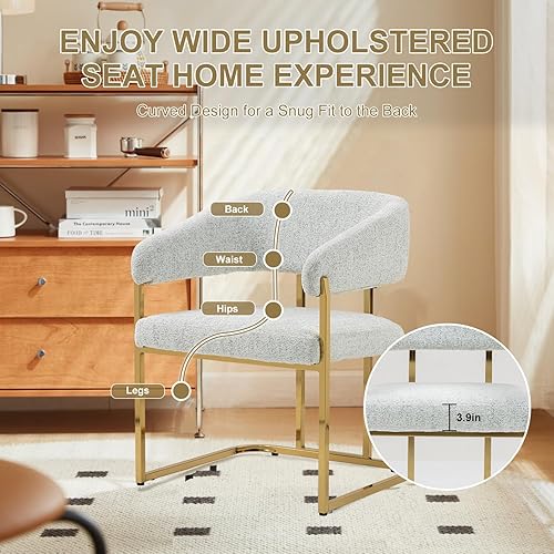 Miniatura 5 de Sillas de comedor tapizadas de 22 pulgadas de ancho, moderna silla de comedor con patas de metal que no se oxidan, sillas decorativas de mediados de