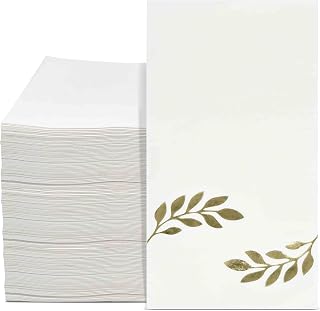 100 Pcs Thanksgiving Gold Leaves Guest Napkins Disposable Harvest Fall Leaf Hand Paper Towels Autumn Dinner Guests Towel Holiday Party Decorations