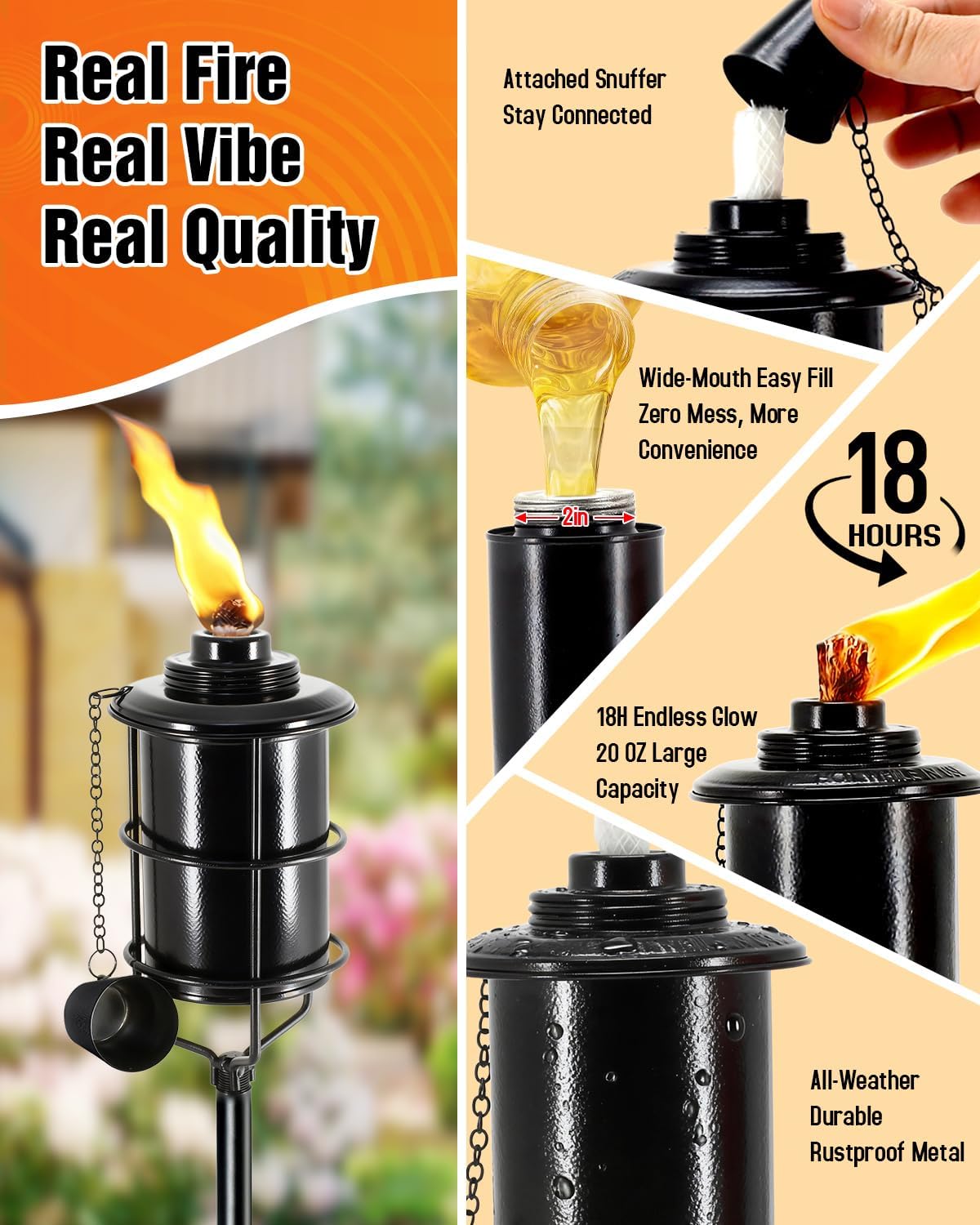 4 Pcs 59In High 16oz Metal Citronella Torches for Outside Garden Decor image 4
