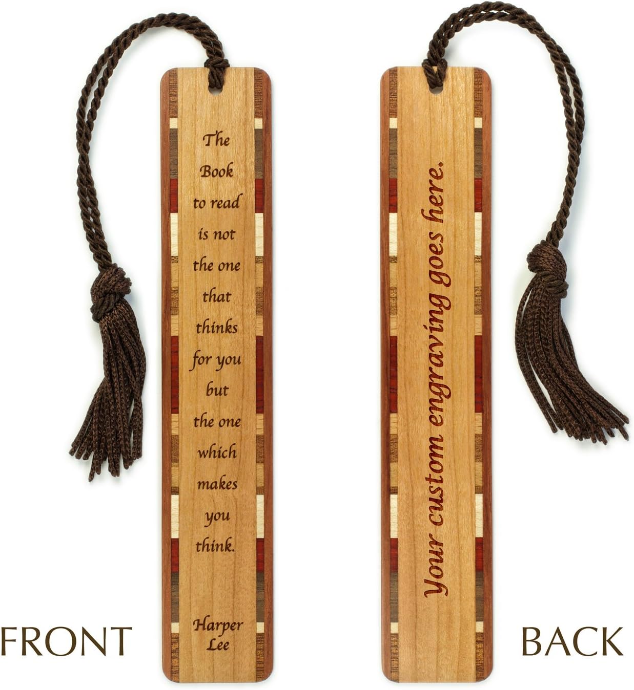 Harper Lee Personalized Wooden Bookmark | Reflective Reading Quote Design | Handmade Wood Bookmark with Brown Collegiate-Style Chainette Tassel | Made in the USA