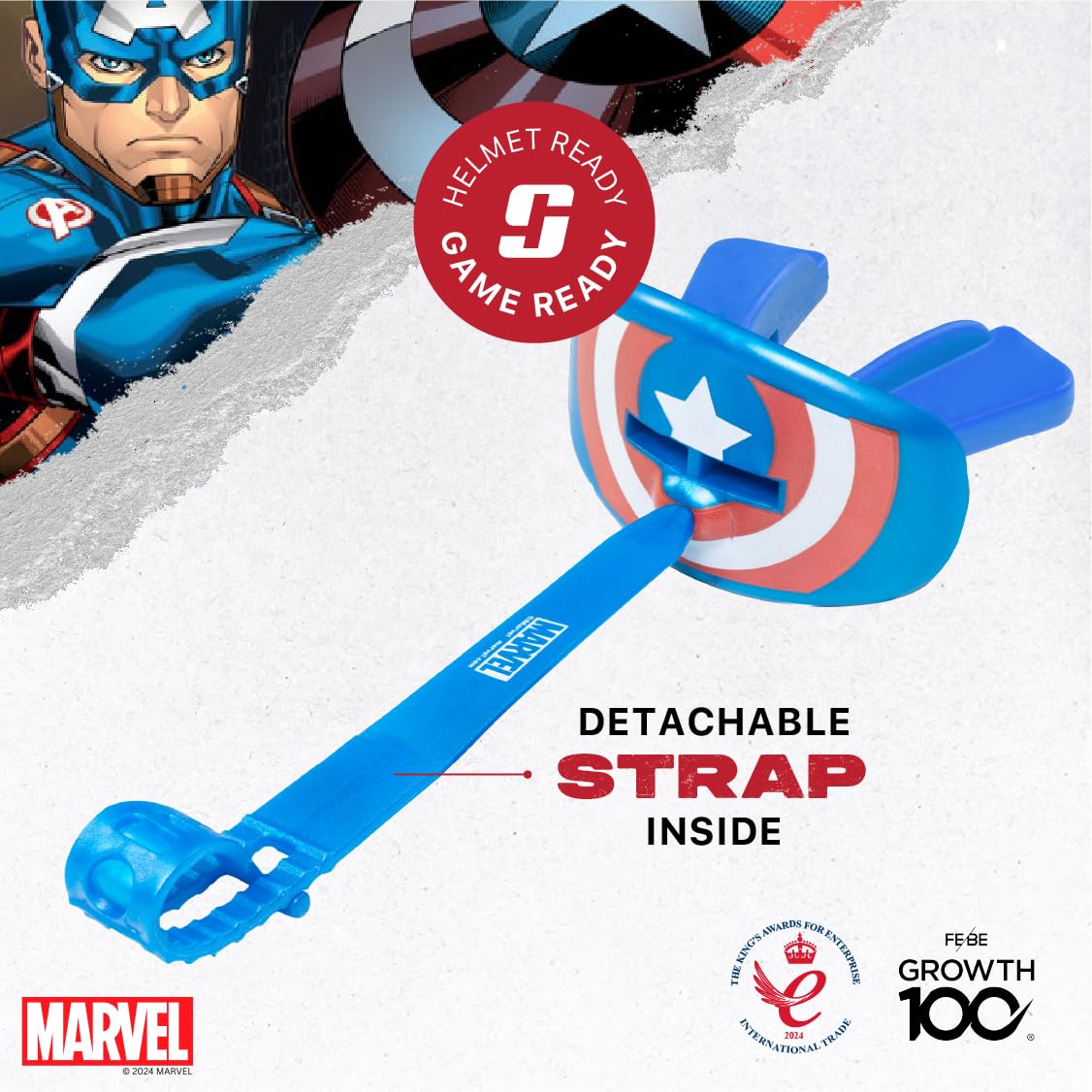 Marvel Captain America Protection Lèvres Adulte et Junior Protège-Dents pour Boxe, Basketball, Lacrosse, Football, MMA, Arts Martiaux, Hockey et Tous Sports de Contact