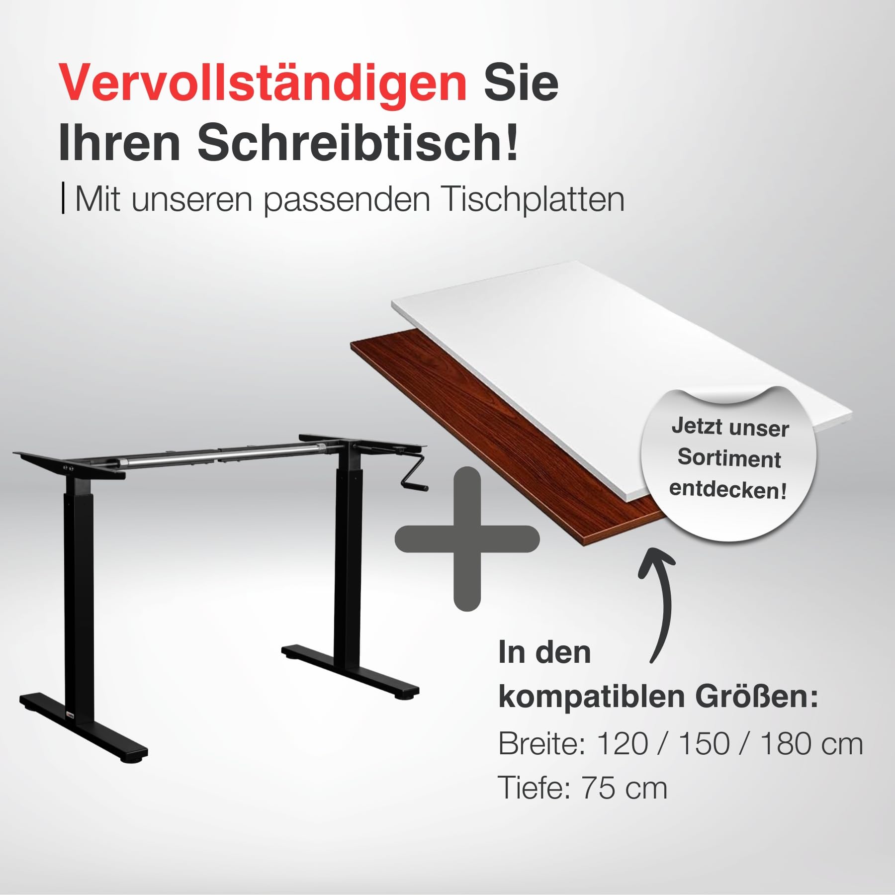 ergoM Schreibtischgestell höhenverstellbar mit Kurbel in schwarz I Tischgestell höhenverstellbar von 73-121cm I Höhenverstellbarer Schreibtisch manuell perfekt fürs Büro & Homeoffice (Schwarz)