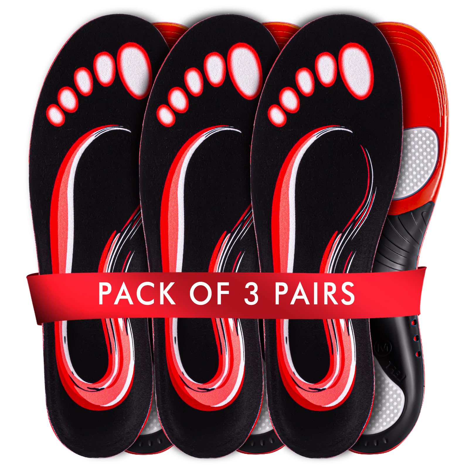 Orthotic Insoles Men 3-Pairs - High Arch Support, Sweat-Wicking &amp; All-Day Comfort for Athletic, Casual Shoes(Men 7-8.5/Women 8-9.5)