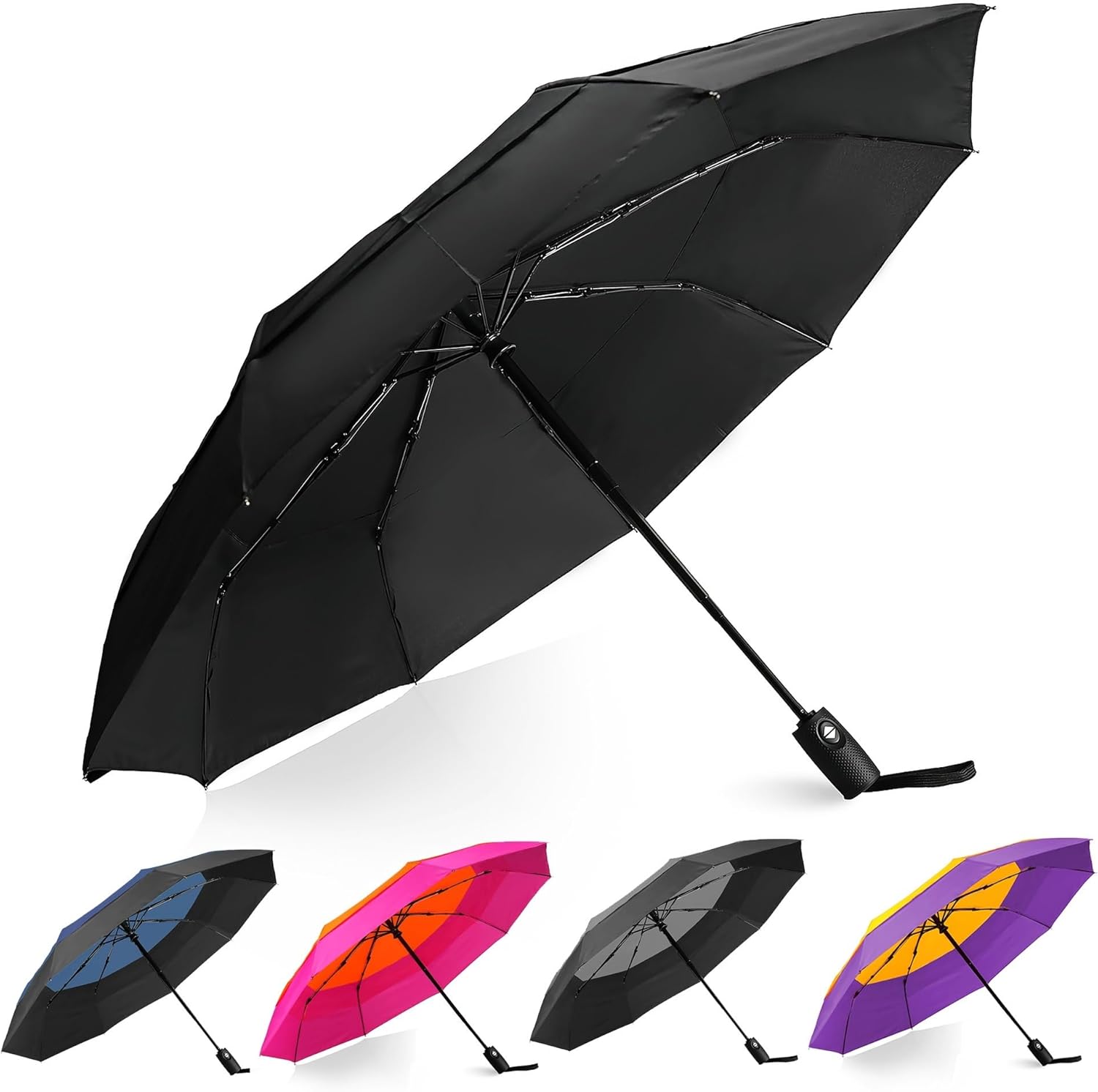 Windproof Compact Travel Umbrellas for Rain – Easy Auto Open Close, Automatic Durable Waterproof – Backpack, Portable, Lightweight Umbrellas for Travel