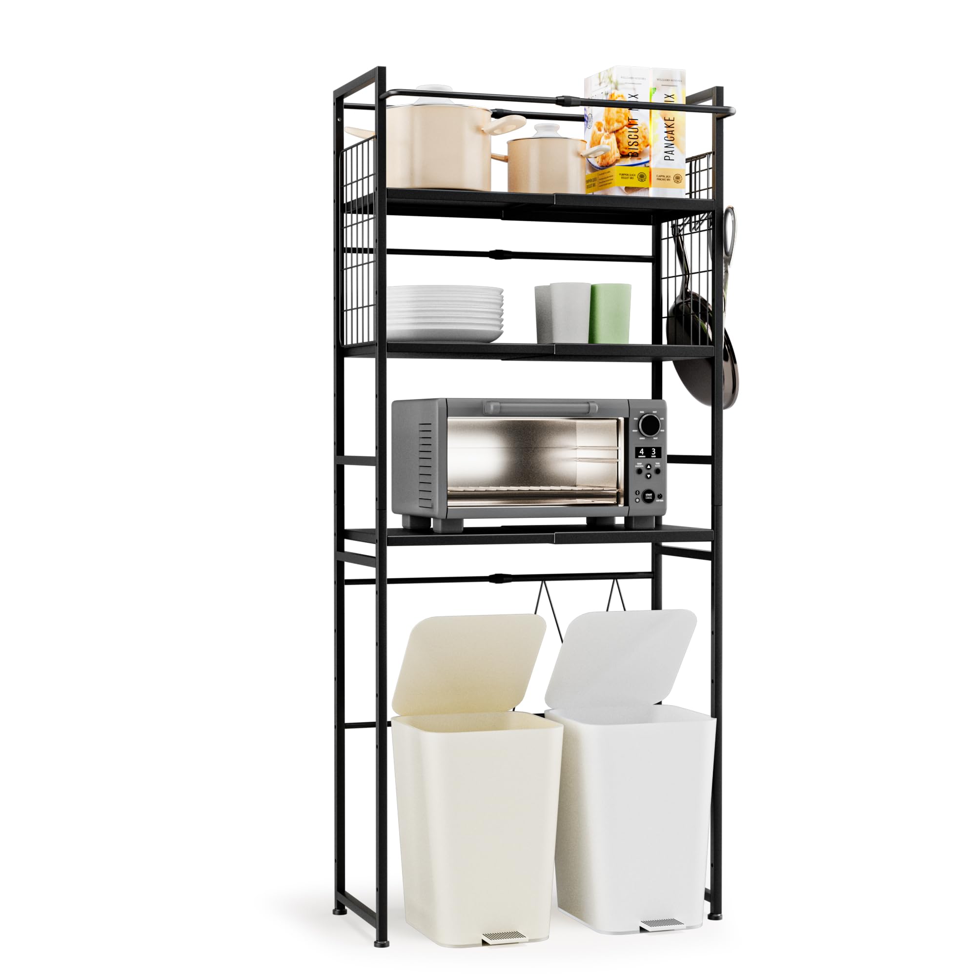 ゴミ箱上ラック 幅56～84cm伸縮 キッチン棚　ブラック ゴミ箱上ラック 幅56～84cm伸縮 キッチン棚 ブラック Amazon.co.jp