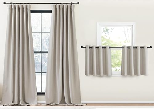 NICETOWN 2 Panles 50 x 90 inches Long Linen Blackout Window Curtains with 2 Panles 52 x 24 inches Length Grommet Linen Blackout Valances for Bedroom NICETOWN 2 Panles 50 x 90 inches Long Linen Blackout Window Curtains with 2 Panles 52 x 24 inches Length Grommet Linen Blackout Valances for Bedroom