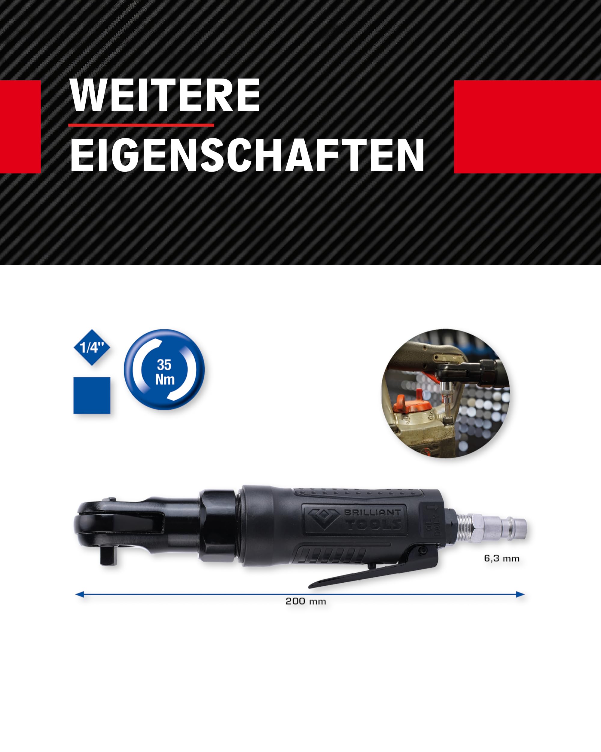 BRILLIANT TOOLS BT160601 Cricchetto ad aria compressa 1/4", 35 Nm [Powered by KS TOOLS]