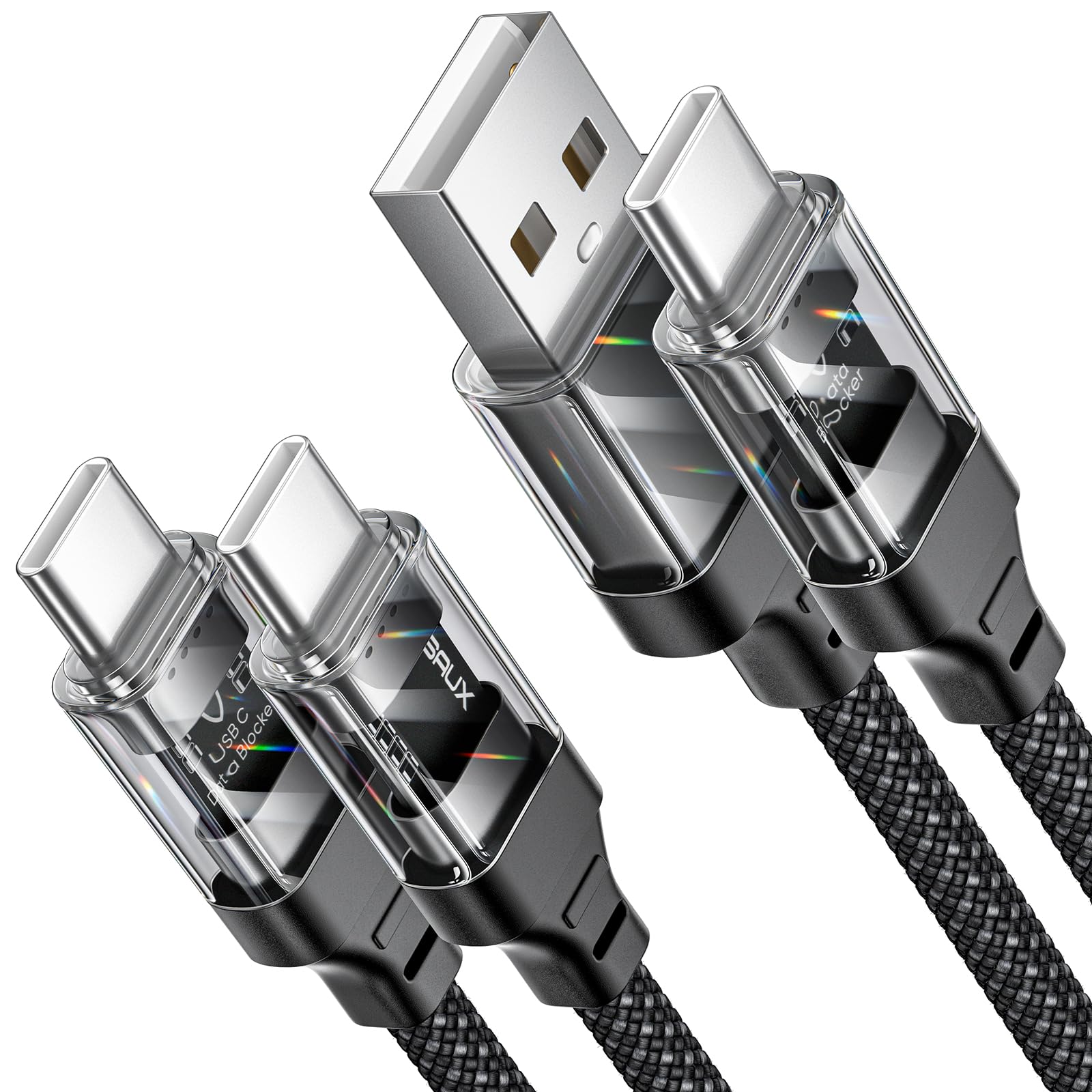 JSAUXData Blocker Dual Charge-Only Cable Set, 100W USB C to USB C Cable Fast Charging 3.3ft & USB A to USB C Cable 3.3ft, Type C Charging Only with No Data Transfer, Protect Against Juice Jacking