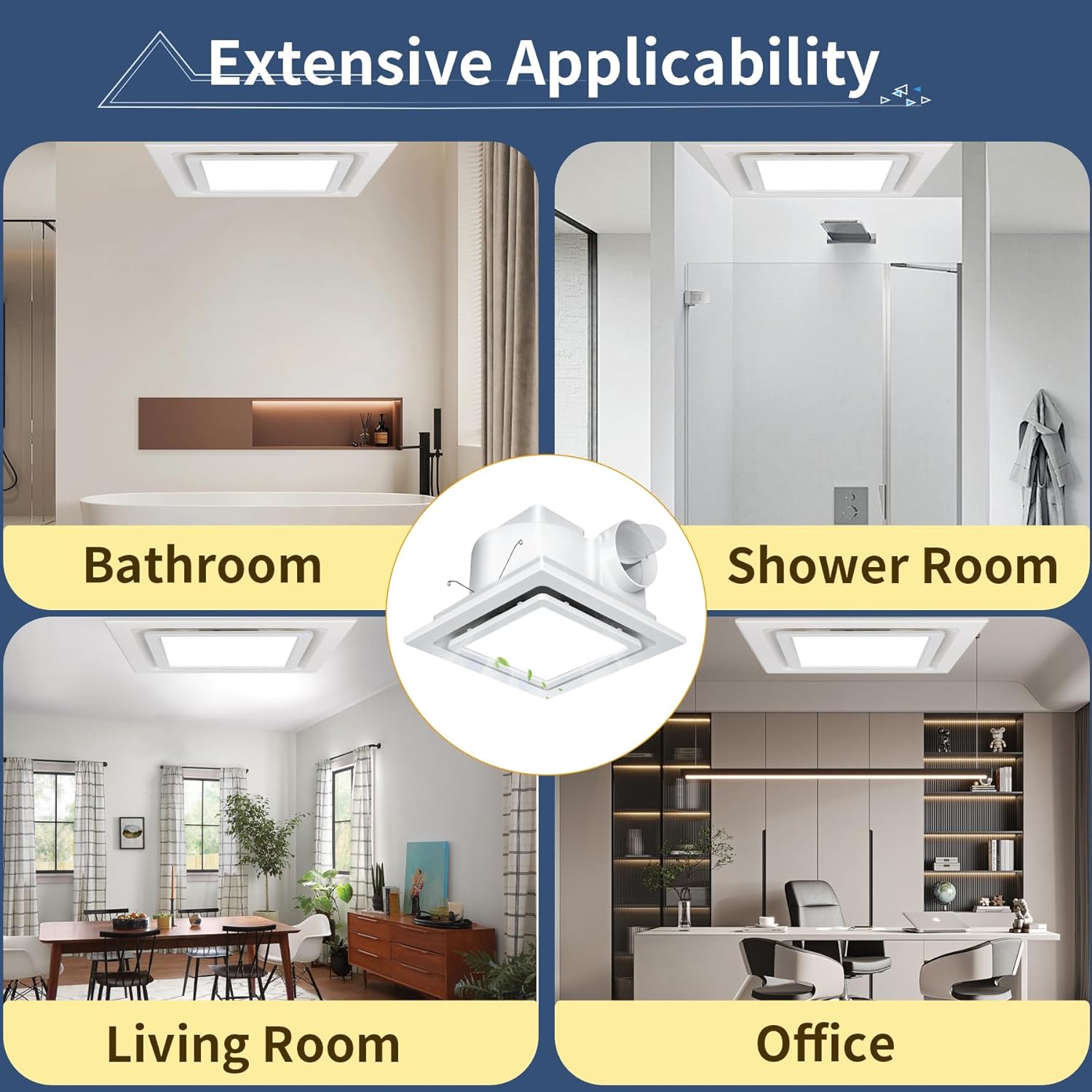 Bathroom Exhaust Fan with LED Light, Square Ceiling Mount Quiet Exhaust Fan for Bathroom/Restroom/Shower/Home/Office,1.0 Sones Low Noise, 141 CFM 4" Duct (Panel size:12inch)