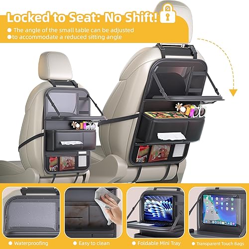 Miniatura 5 de Organizador plegable de cuero para asiento trasero con bandeja para autos, mesa portátil para niños, escritorio de comida de viaje y almacenamiento