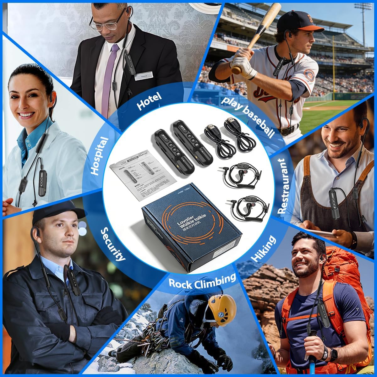 Super Mini Walkie Talkies Long Range Rechargeable Walkie Talkies for Adults Small Portable Two Way Radios with Earpieces Communication Devices for Baseball Restaurant Supermarkets Hotel Skiing,2 Pack