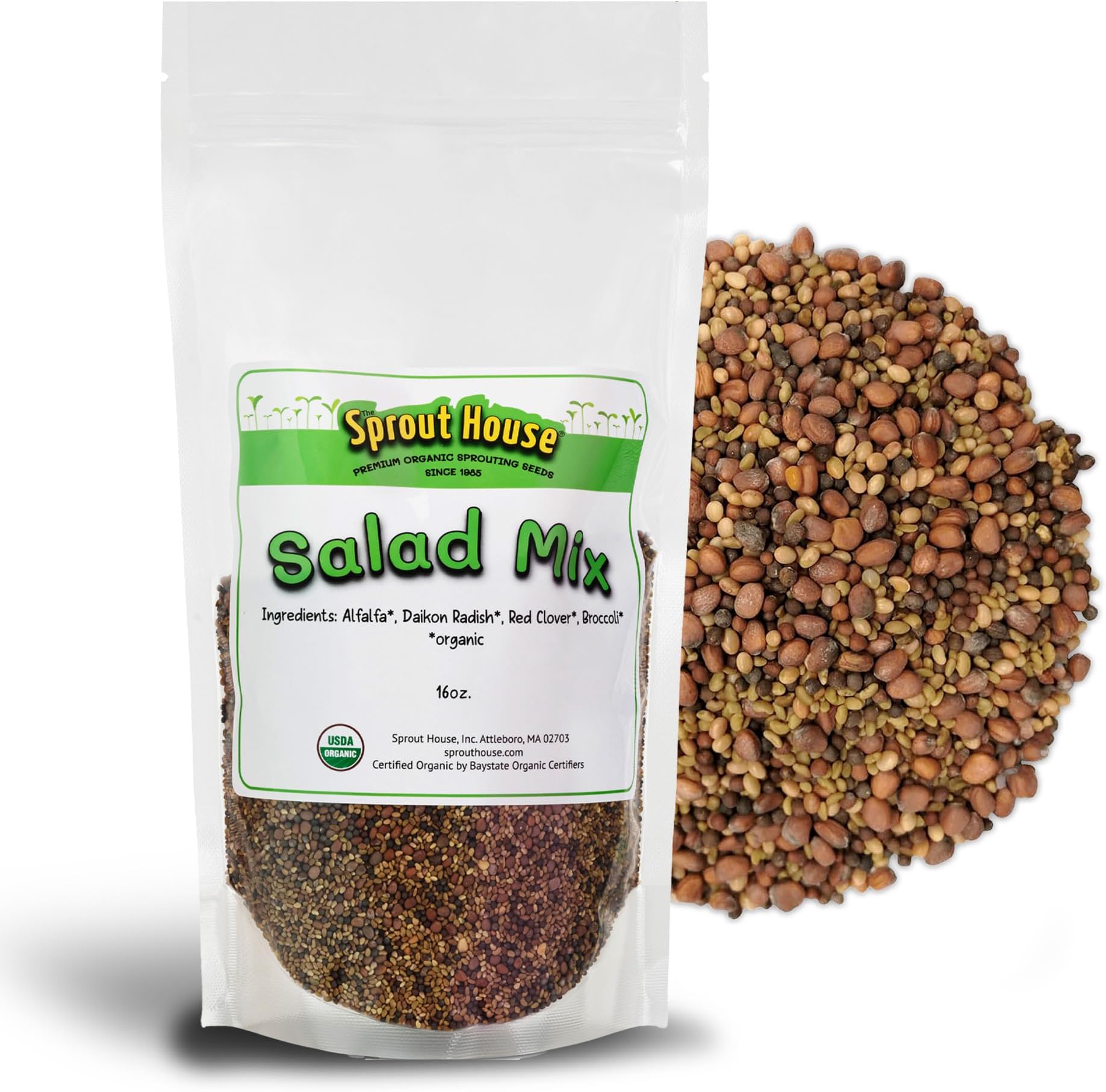 The Sprout House - Salad Sprout Mix, Fresh, Organic & Non GMO Alfalfa, Broccoli, Clover & Radish, Sprouting Seeds Mix, Easy to Grow Sprouts & Microgreens, Resealable Bag, 16oz