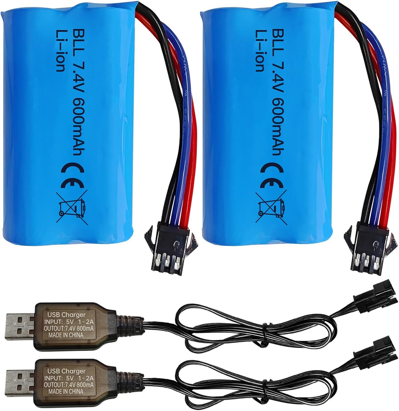 2PCS 7.4V 600mah 2S SM-3P Plug Li-ion Battery with USB Charging Cable for DE82 TK3086B G20601 RC Toys RC Car TK-3082B Stunt Flip Car Battery
