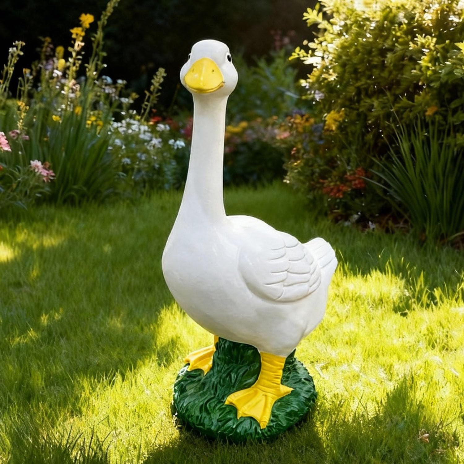 Porch Goose Statue Garden Ornaments - Large Porch Goose Statues, Lawn Goose Sculpture, 20โณ Porch Duck Ornament Resin Material Figurine, Indoor Outdoor Lawn Yard Decor, Unique Housewarming Gifts(White)