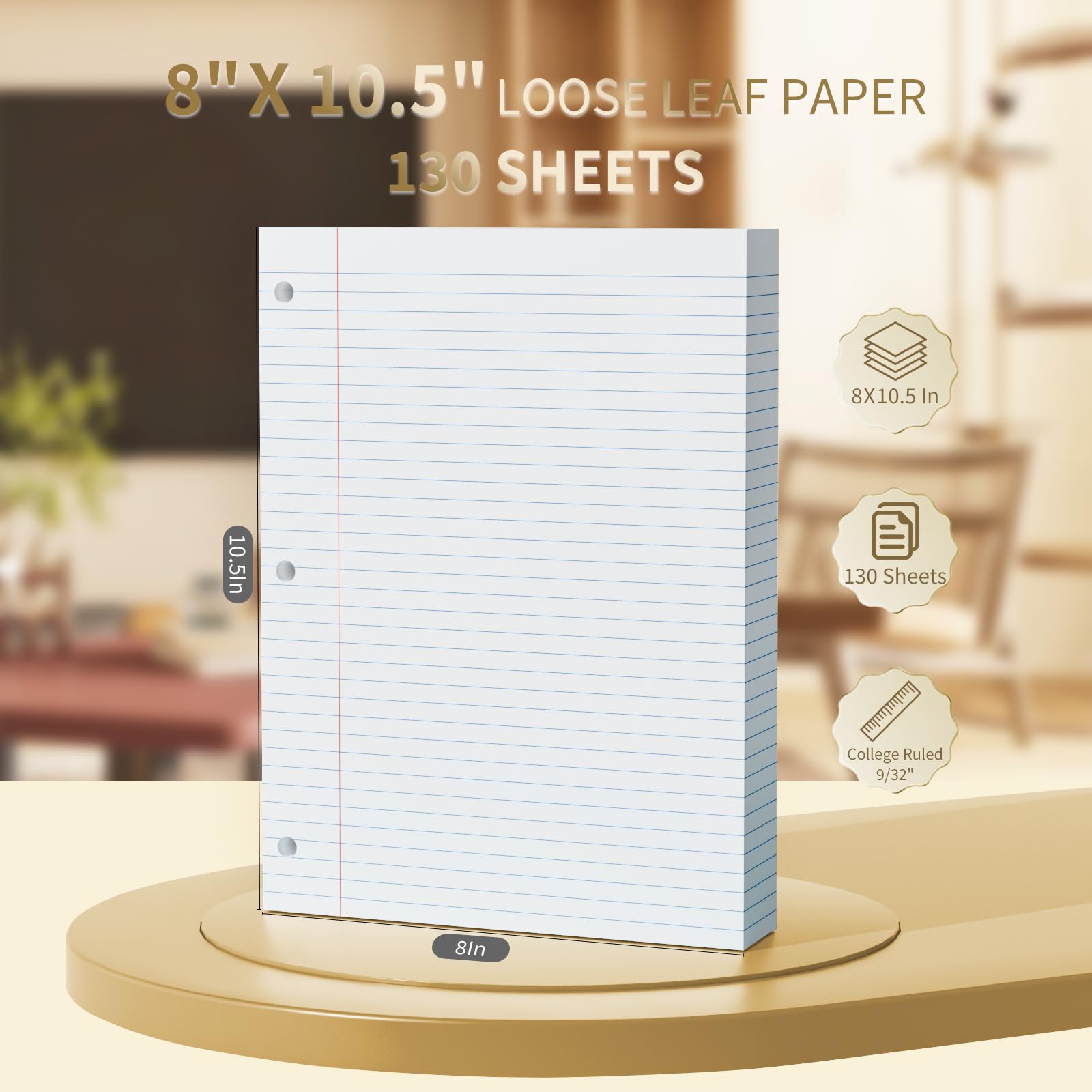 500 Sheets Loose Leaf Paper 8" x 10.5" Colored Filler Paper College Ruled 3-Hole Punched Lined Paper Notebook Paper for 3-Ring Binders Notepad Writing Note Pads Ideal for Home, School, Office