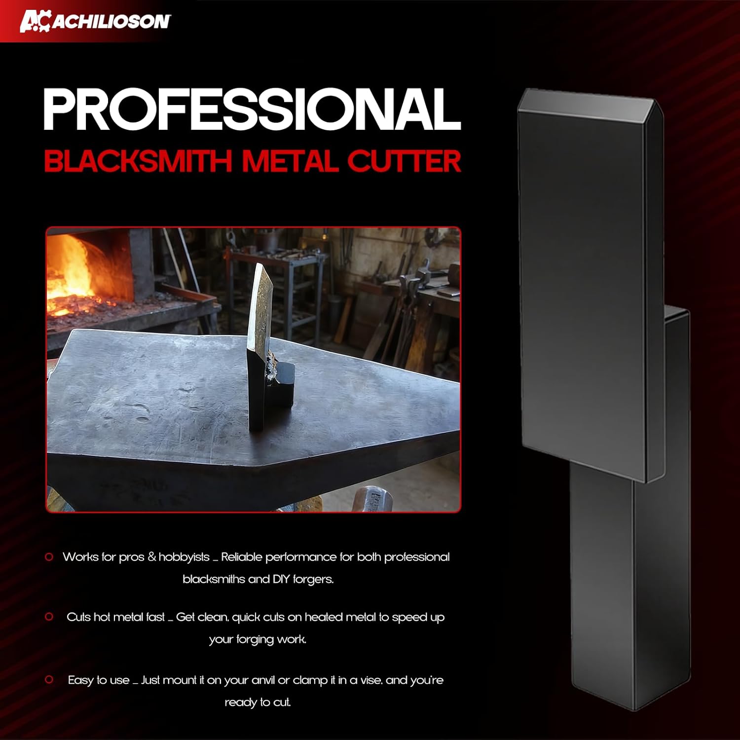 Blacksmith Anvil Forge Hardy Tool Set (3Pcs) 3/4, Hot Cut Creasing Stake Spring Fuller, Heavy Duty Forging Tools for Anvil/Vise, Metalwork & Knife Making