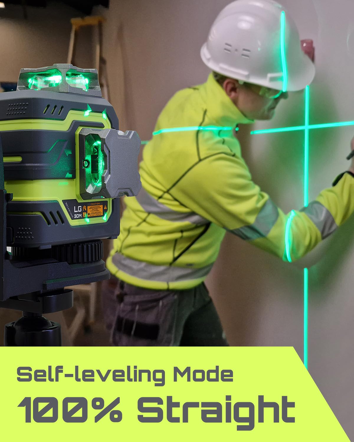 LasGoo LG-3DM Livella laser verde, laser a linea 3x360° autolivellante per edilizia e appendimento quadri, batteria integrata da 5200 mAh, cavo Type-C, supporto rotante magnetico incluso