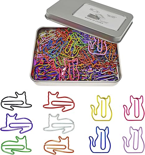 100 clips de papel para gatos, bonitos clips para marcapáginas, regalos para amantes de los gatos para mujeres, suministros de oficina de gatos,