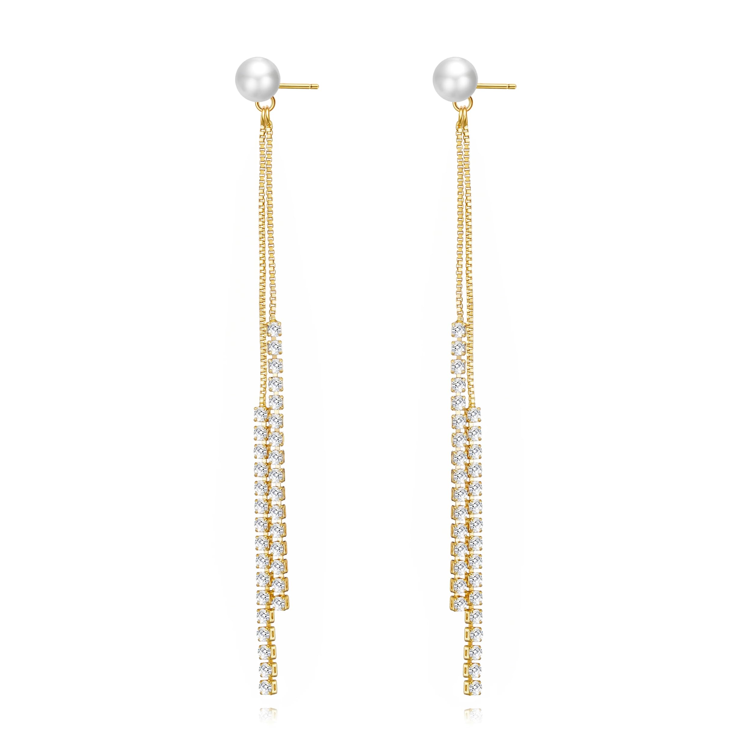 Philip JonesGold Plated Pearl Dangle Earrings Created with Zircondia® Crystals
