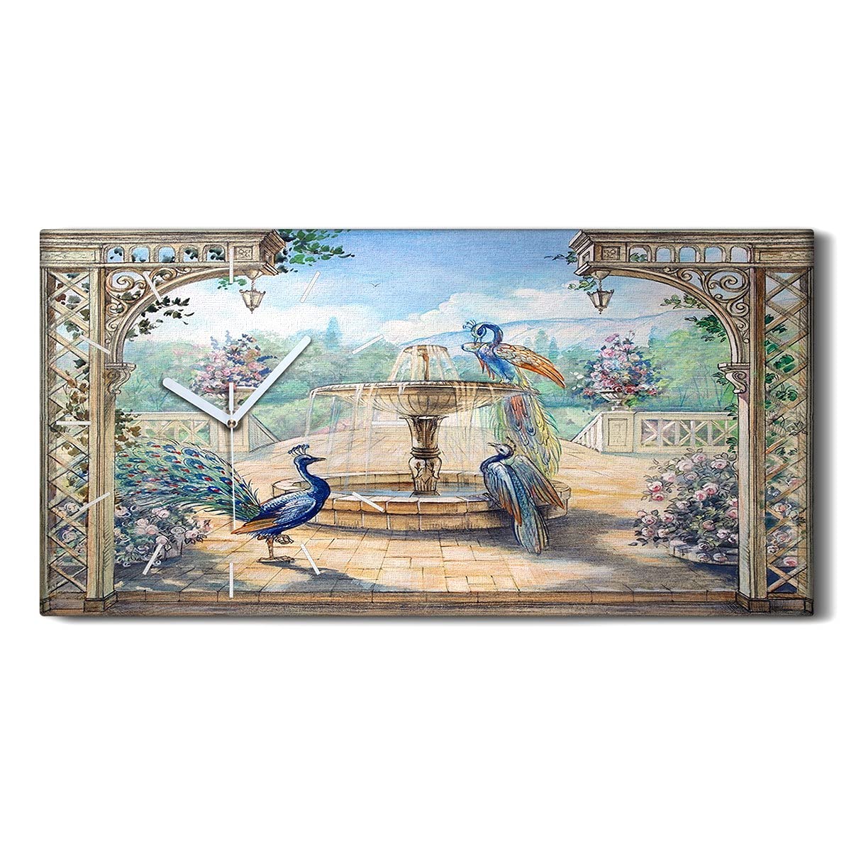 Horloge Silencieuse Fleurs Abstraites de Paon 60x30cm Décoration Sans Tic-Tac