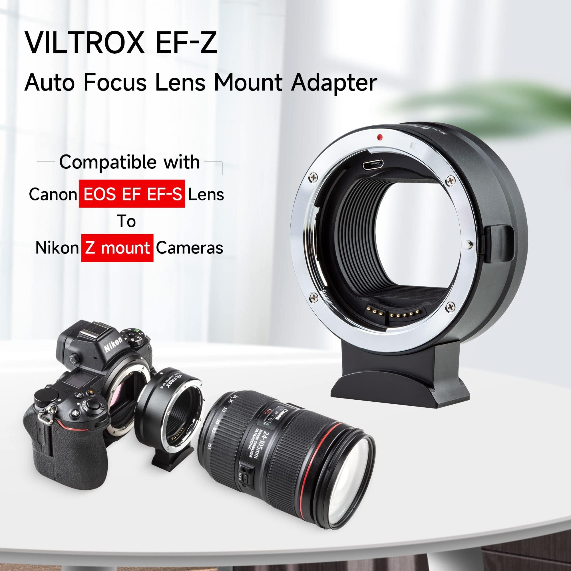 VILTROX EF-Z Objektiv Adapter Autofokus Objektiv Konverter Metall Kontakte Linsenhalterung Adapter Kompatibel mit Canon EOS EF EF-S Objektiv auf Nikon Z Mount Z5 Z6 Z7 Z6II Z7II Z50 Z9 ZFC