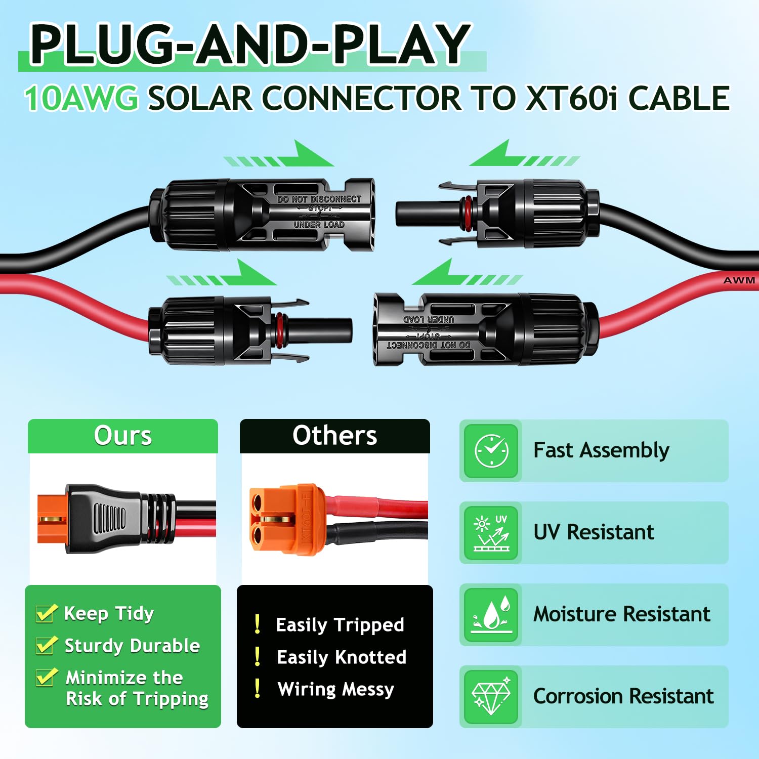 Câble d'extension de panneau solaire vers XT60i de 6 m - 10 AWG - Câble d'extension de charge solaire vers XT60i (prise femelle) pour camping-car, station d'alimentation portable, générateur solaire