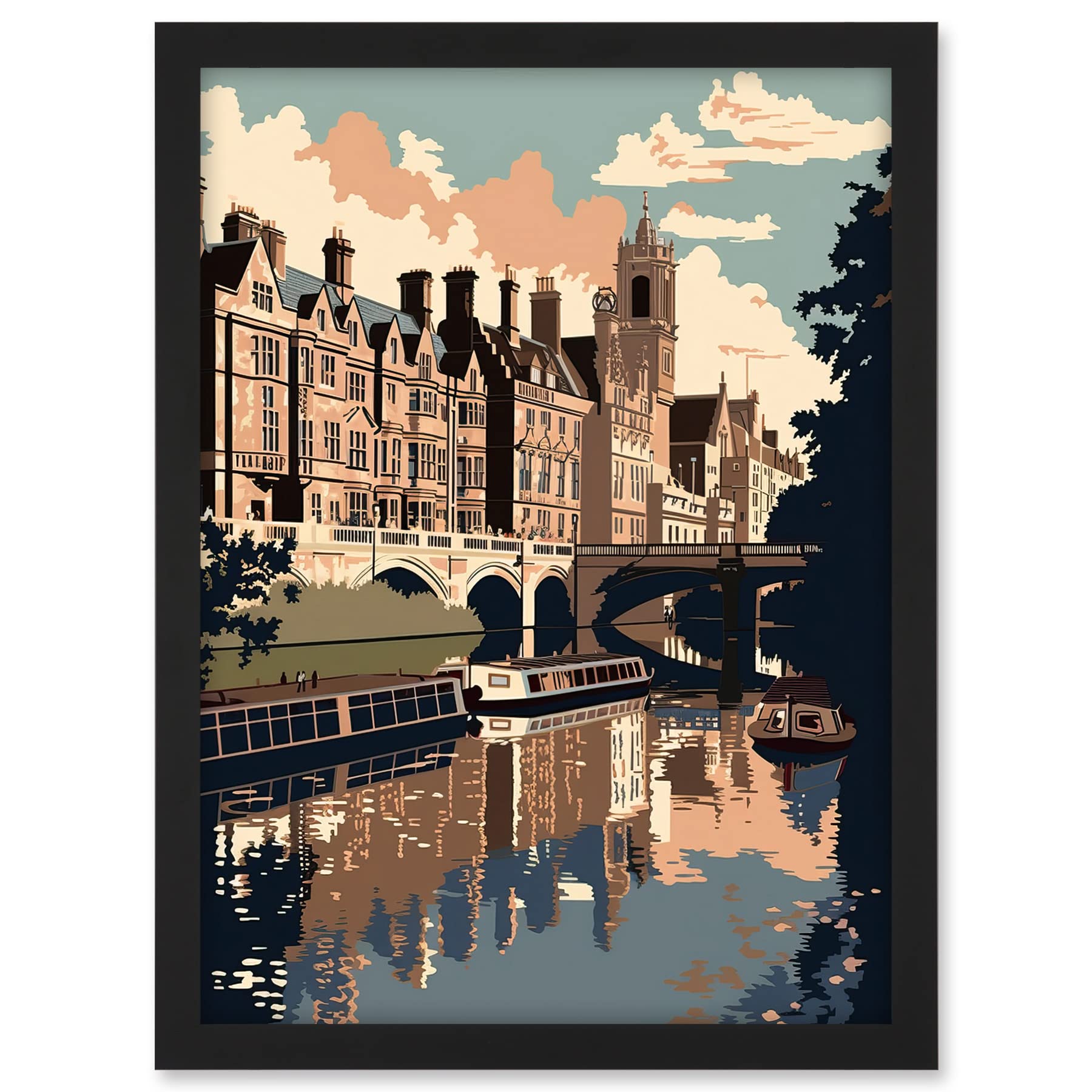 Artery8 River Cam and University of Cambridge Buildings Artwork Framed A3 Wall Art Print