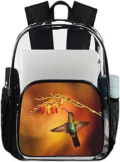 Beija-flor mochila transparente mochila resistente, lindos beija-flores mochila transparente impermeável PVC transparente mochila com alça de ombro reforçada para escola, trabalho, viagens, Multicor
