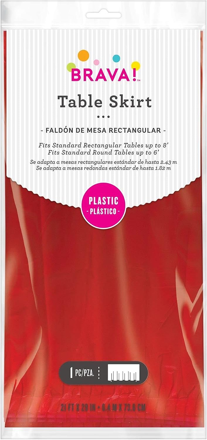 Apple Red Plastic Table Skirt - 21' x 29" (1 Pc.) - Durable, Easy-to-Use & Stylish Event Decor, Perfect for Parties, Weddings, & Special Occasions