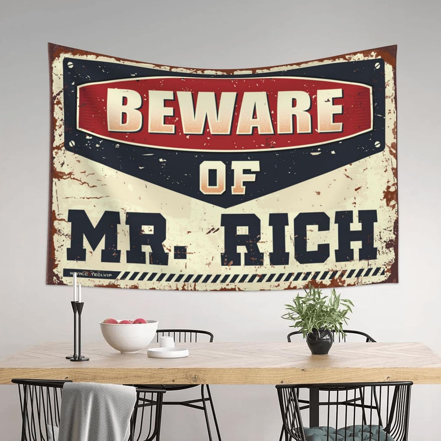Wall Tapestry For Bedroom Beware Of Mr. Rich Tapestry Ceiling Decor Funny Kitchen Decor(100X150CM)